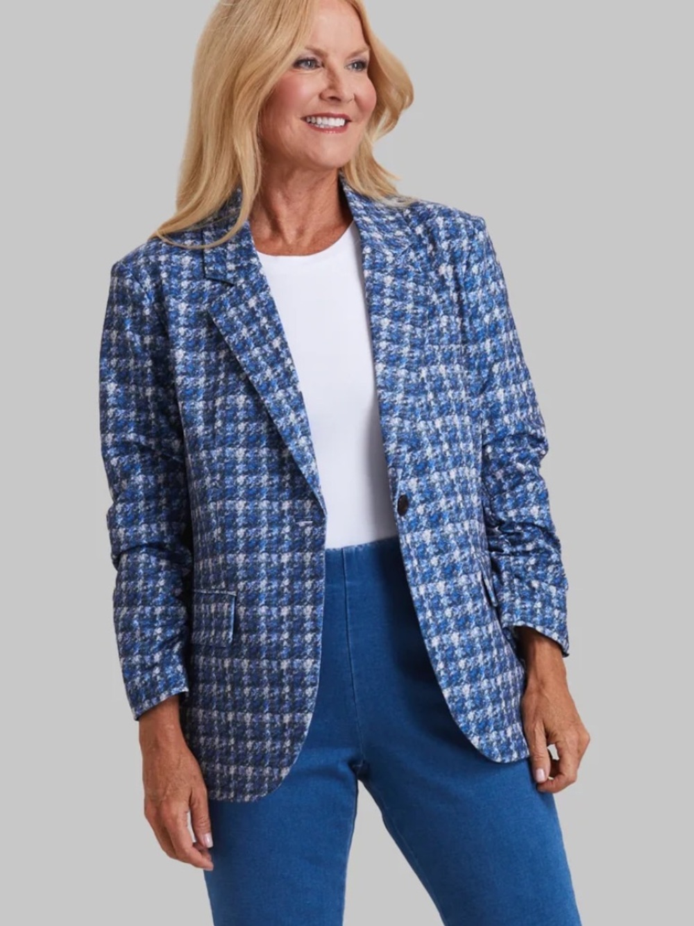 Peace of Cloth Royal Check Jaime Blue Houndstooth Stretch Blazer Jacket